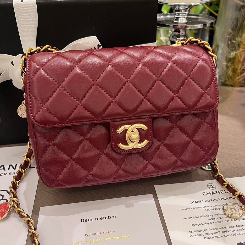 Burgundy Lambskin Flap Bag