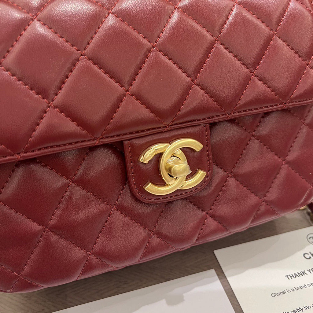 Burgundy Lambskin Flap Bag