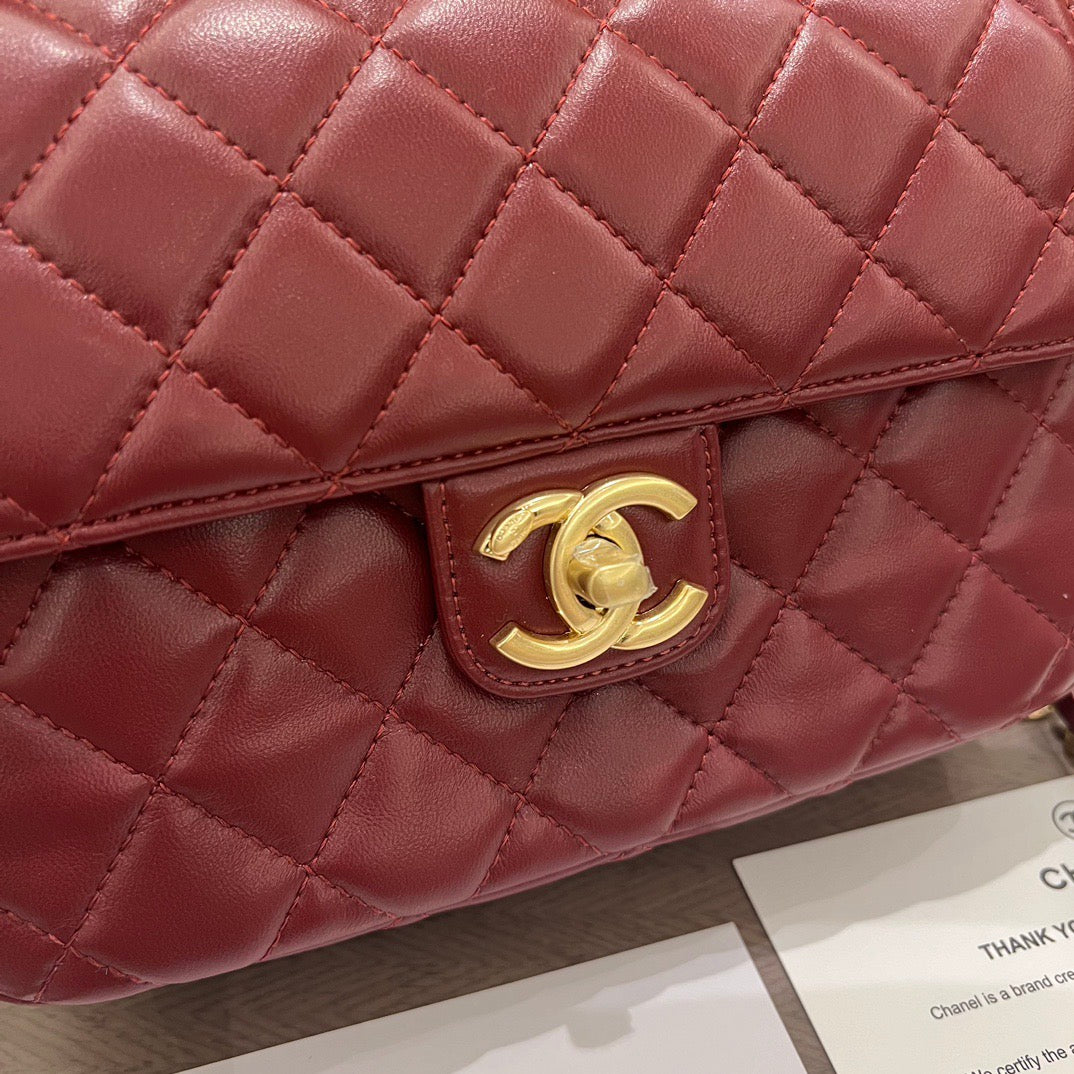 Burgundy Lambskin Flap Bag