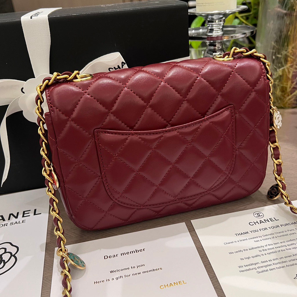 Burgundy Lambskin Flap Bag