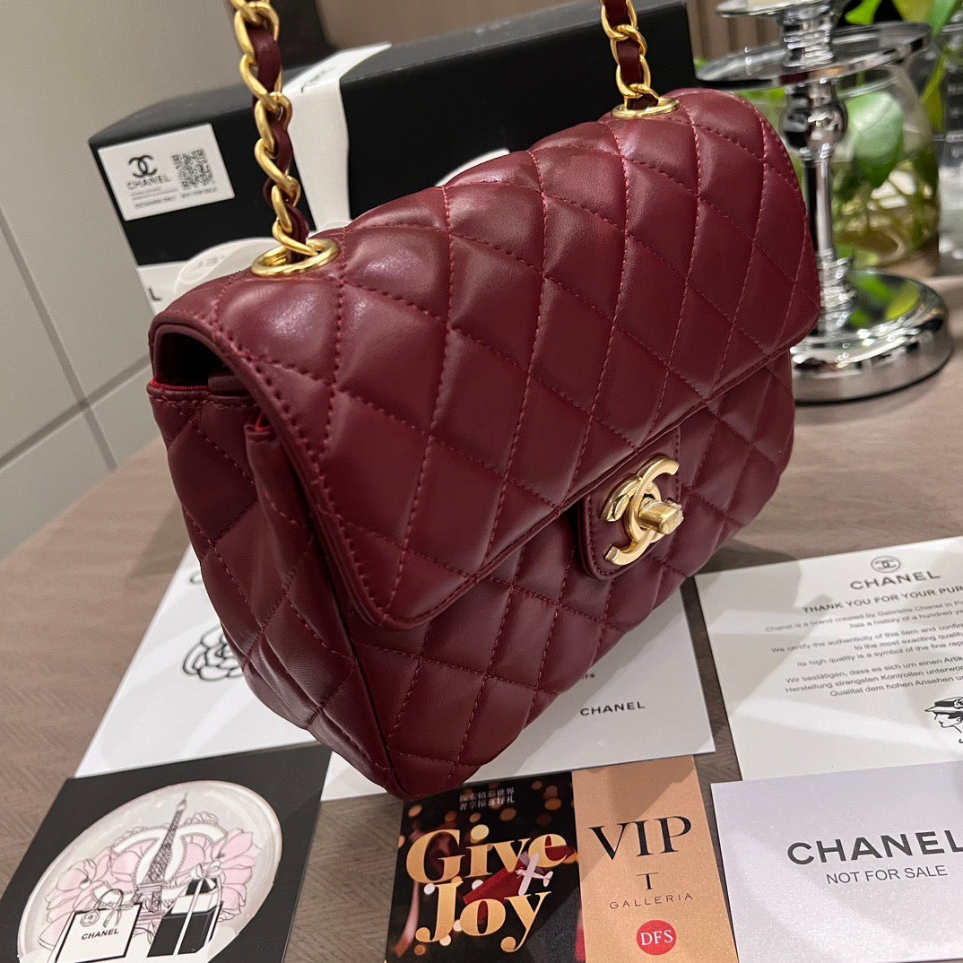 Burgundy Lambskin Flap Bag