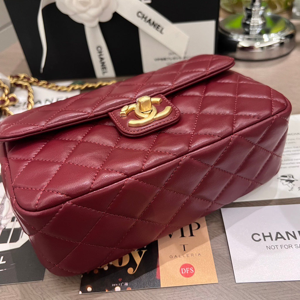 Burgundy Lambskin Flap Bag