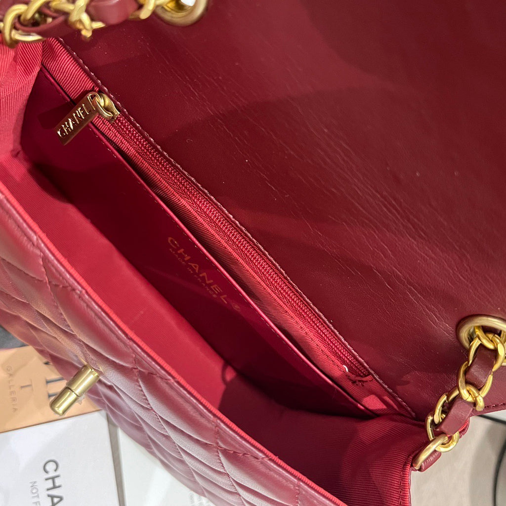 Burgundy Lambskin Flap Bag
