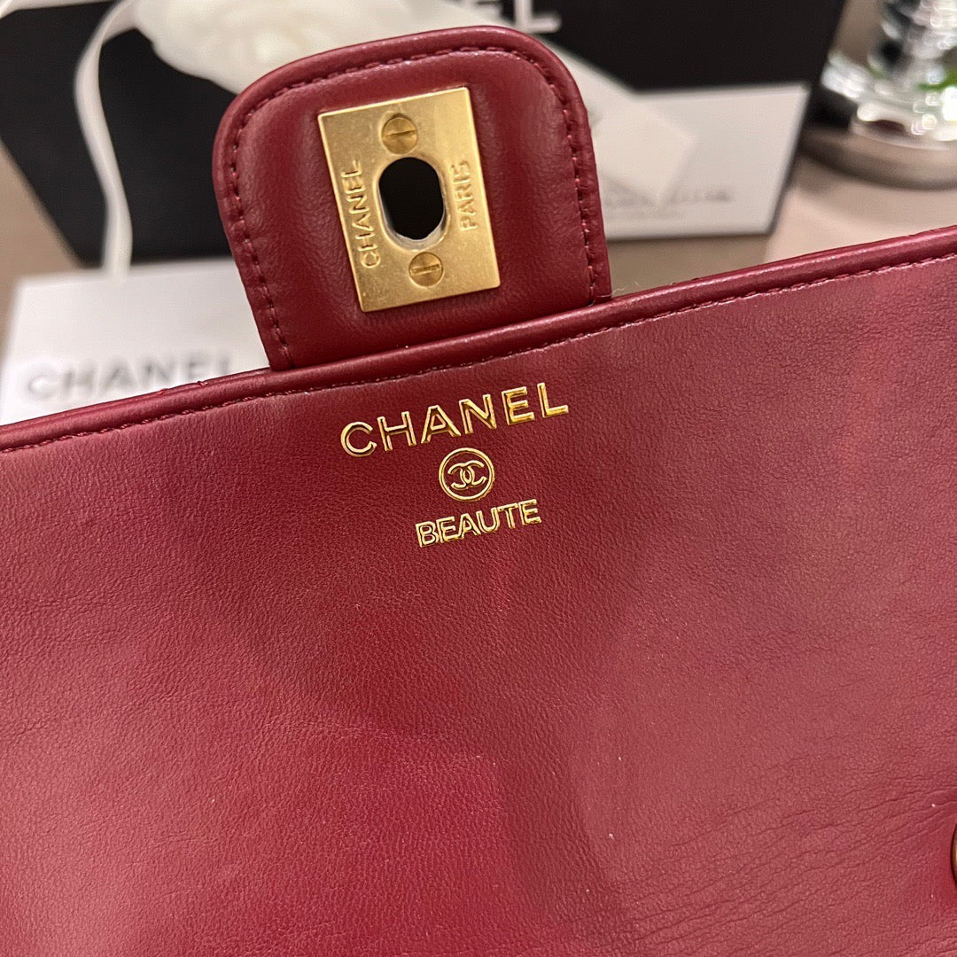 Burgundy Lambskin Flap Bag